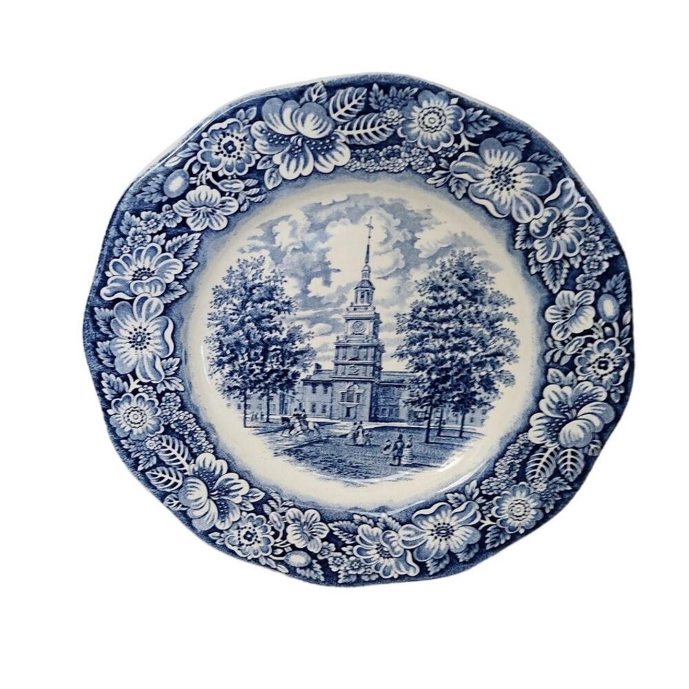 Vintage Liberty Blue Staffordshire Independence Hall Dinner Plate Blue England